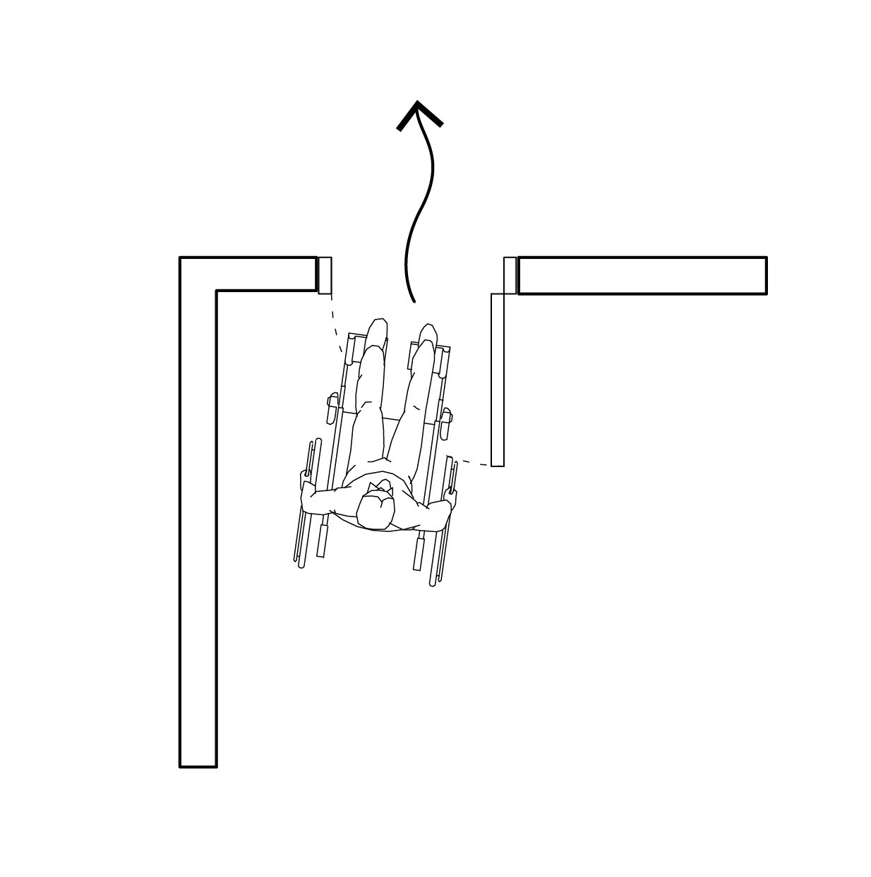 Illustration på en person i rullstol som passerar genom en dörr.