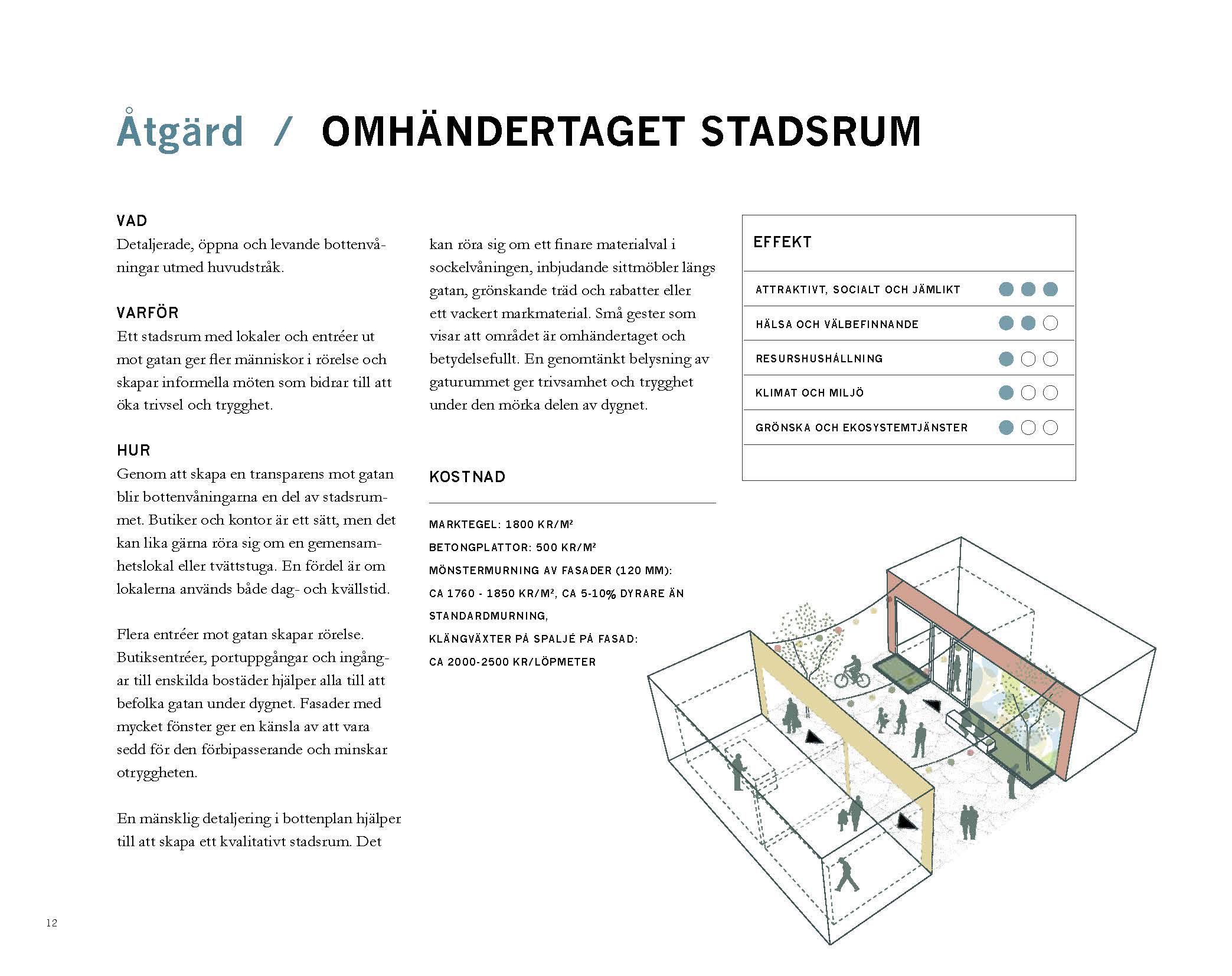 En bild av hur sidan "Åtgärd - omhändertaget stadsrum" ser ut i broschyren.