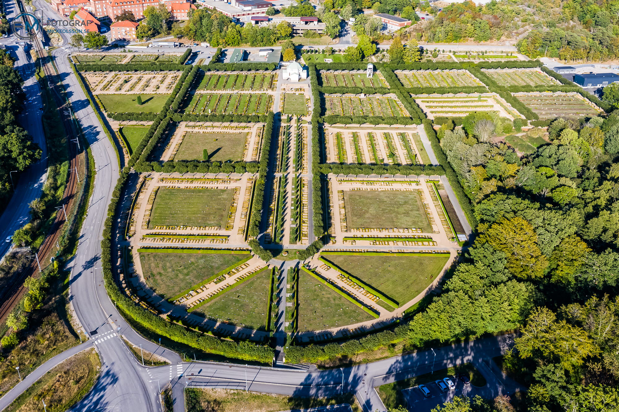 Flygbild över Wämö kyrkogård i Karlskrona