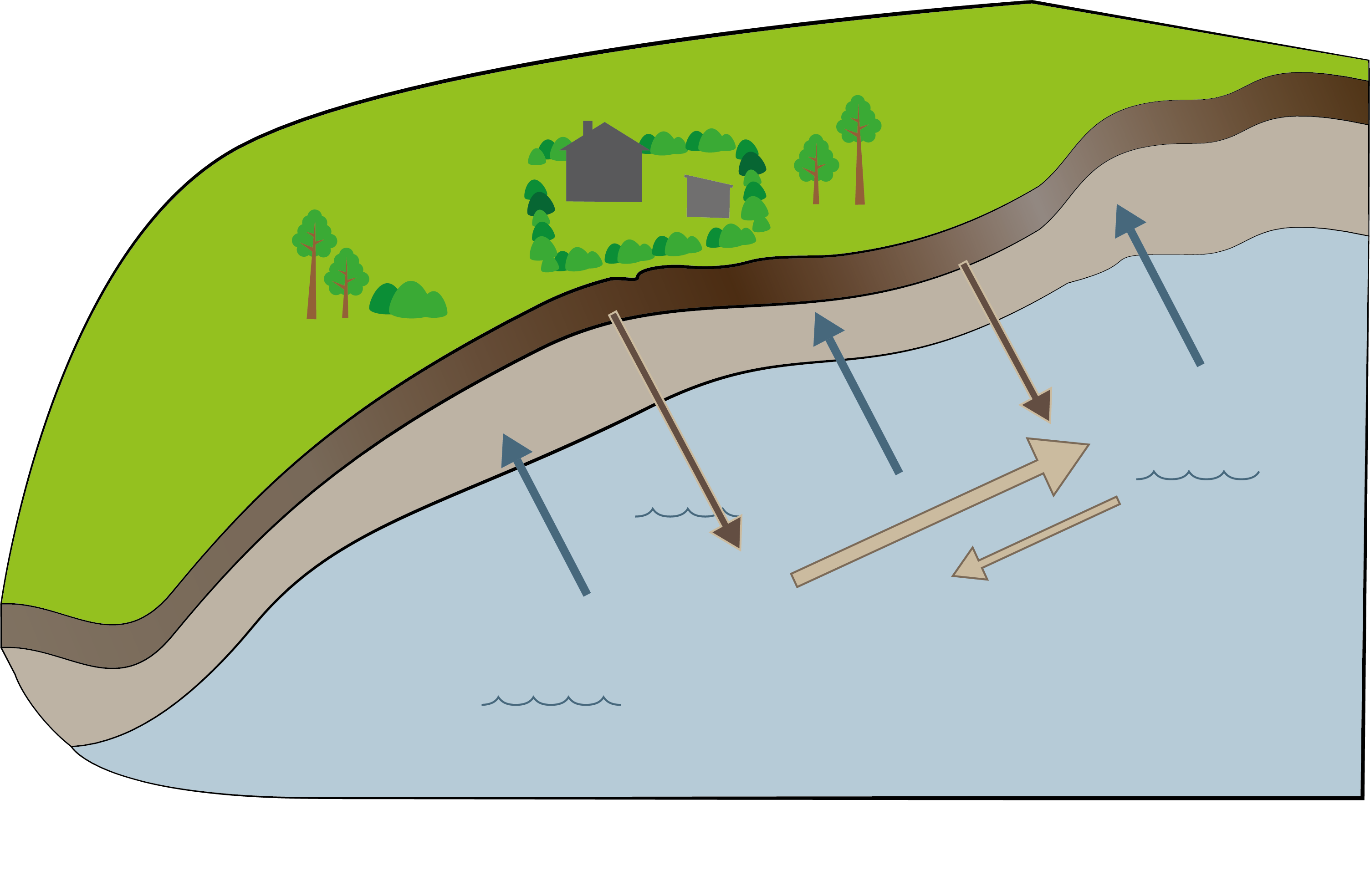 Översikt av erosionsprocesser och sedimenttransport vid en sandstrand.