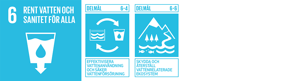 Symboler för globala målen: 6, 6.4 och 6.6.