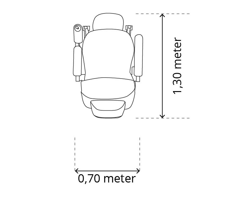 Illustration på rullstolens mått. 