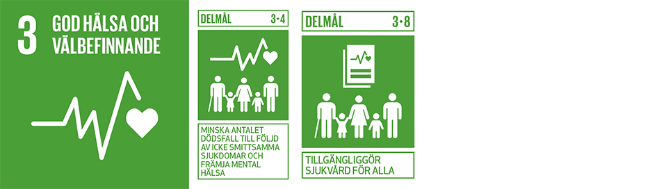 Symboler för globala målen: 3, 3.4 och 3.8