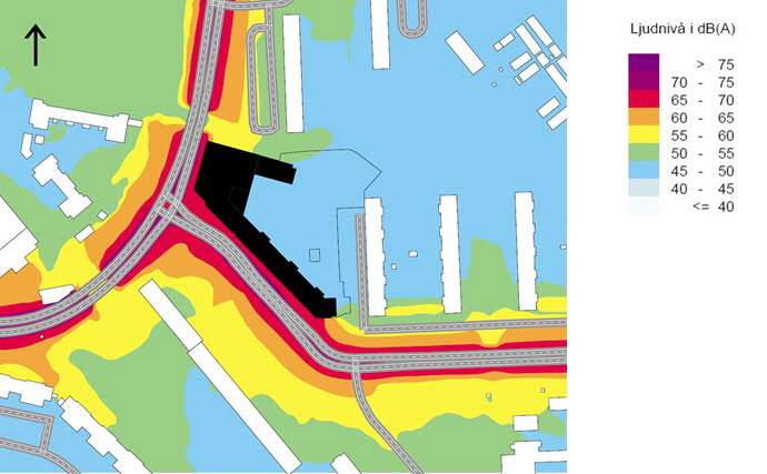 Bullerkarta som med olika färger visar de olika ljudnivåerna.