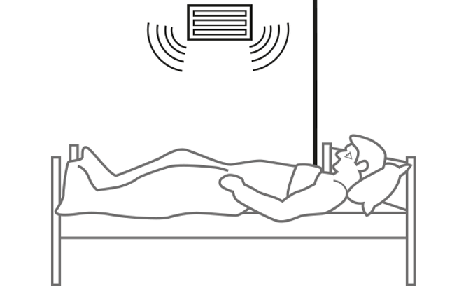 Bild på person som störs av buller från ventilationen.