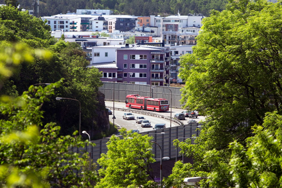 Bullerskydd i Hammarby Sjöstad, Stockholm.