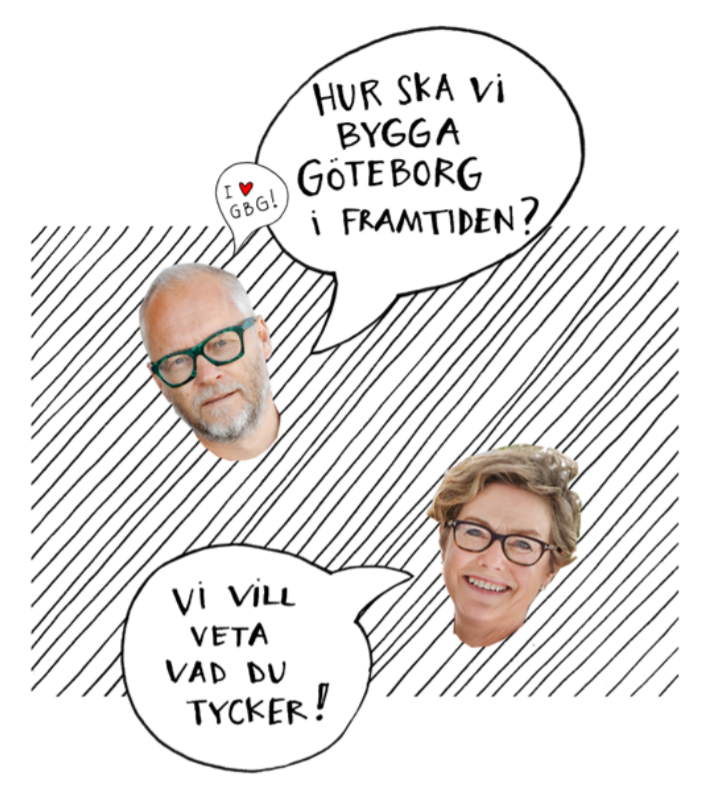 Foto och illustration med två personers dialog i pratbubblor.