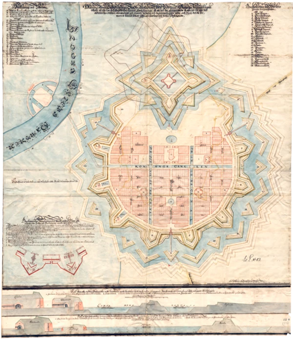 Erik Dahlberghs plan för reglering och utvidgning av Landskrona 1680.