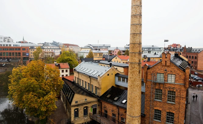 Vy över det gamla industrilandskapet i Norrköping.