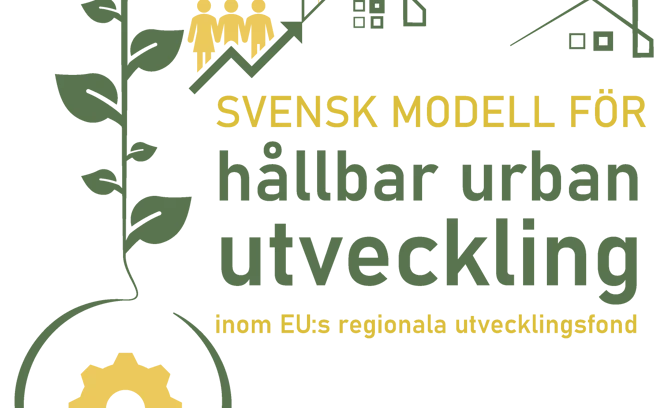 Symbol för myndighetsgemensamma projektet Svensk modell för hållbar urban utveckling inom EU:s regionala utvecklingsfond