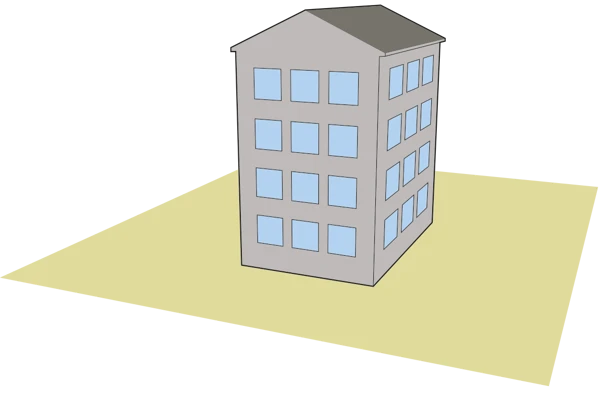 Illustration av en byggnad som upplåts med nyttjanderätt, exempelvis ett bostadshus